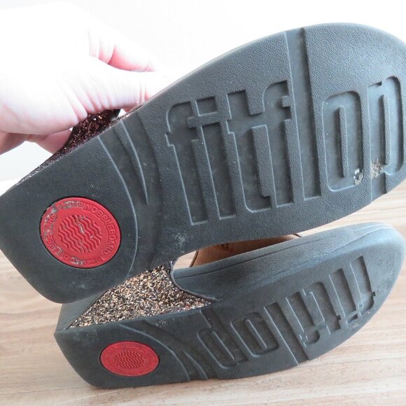 FITFLOP Lulu Chocolate Metallic Glitter Flip Flop Thong Sandals - Size US 7 - Picture 15 of 16